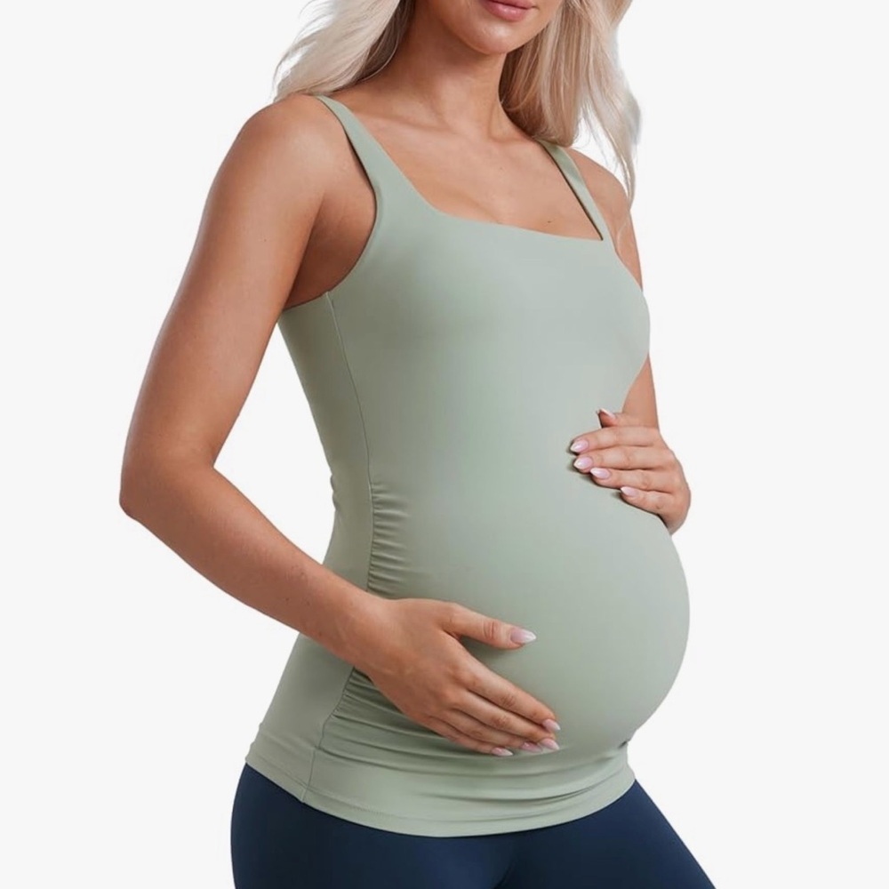 CRZ YOGA Butterluxe Maternity Square Neck Tank Top Color green palm court, large